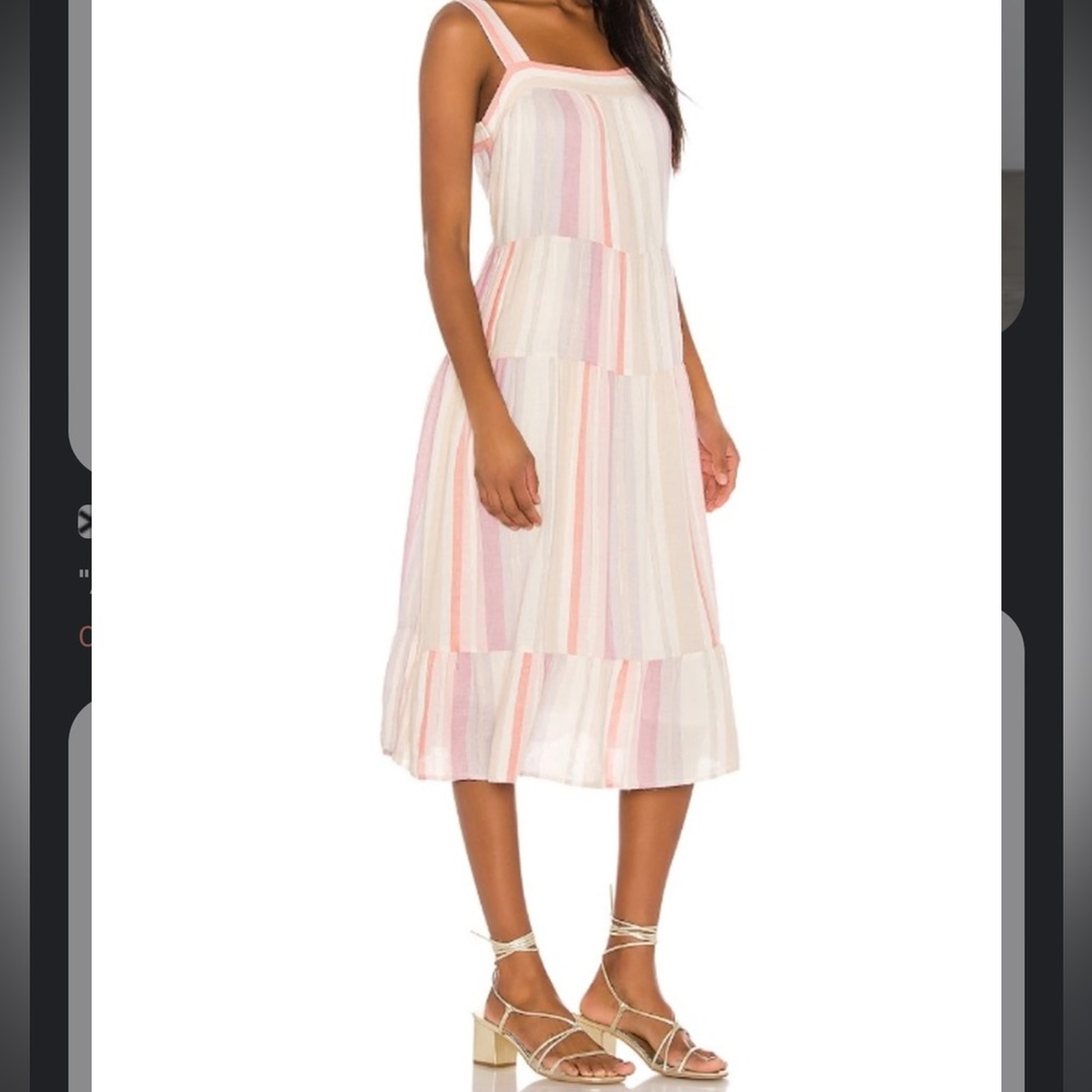 Rails White and Pink Striped Tiered Midi Dress